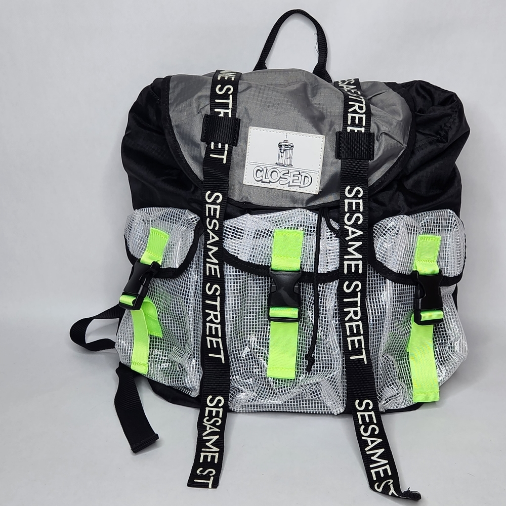 MINISO Sesame Street Oscar the Grouch Backpack Adult Gray Neon Green Rare